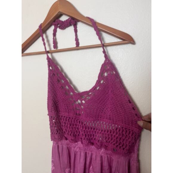 Guess Pink Hailey Crochet Embroidered Halter Top Viscose Silk Women’s Sz Large - Picture 5 of 14